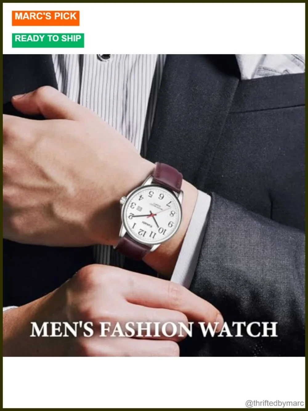 Easy Reader Analog Quartz Wristwatch with Date and Leather Band, Water Resistant